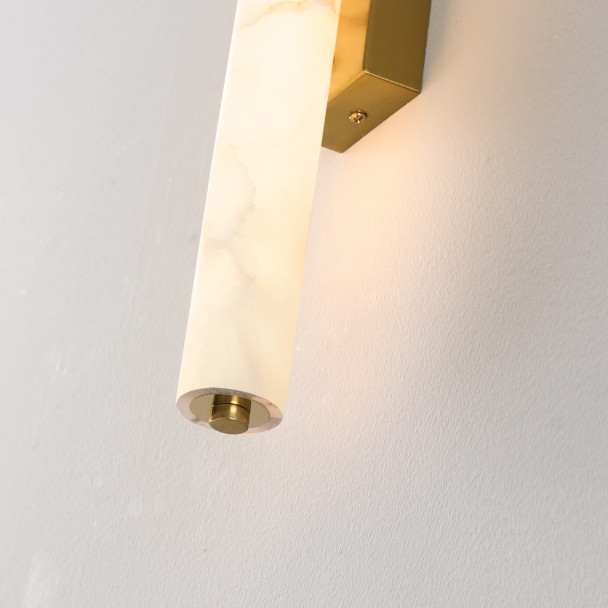 Long gold LED wall light in white alabaster -...