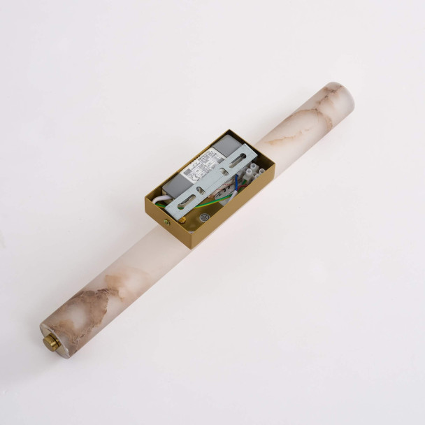 Long gold LED wall light in white alabaster -...