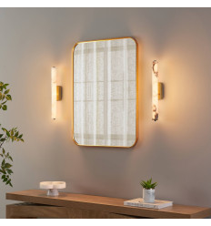 Long gold LED wall light in white alabaster - Adriano 2