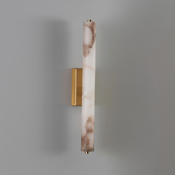 Long gold LED wall light in white alabaster -...