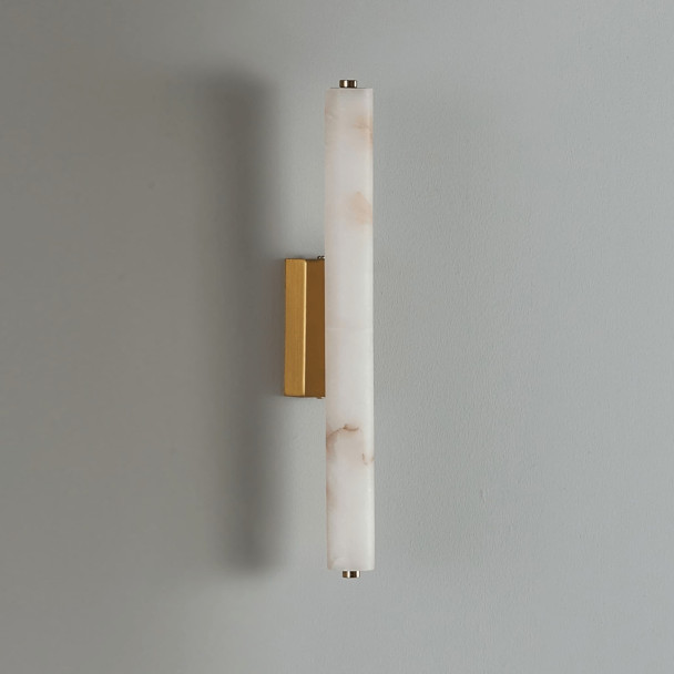 Long gold LED wall light in white alabaster -...