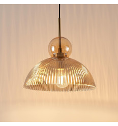 Vintage pendant with ribbed amber glass - Ysolde 2