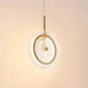 Gold LED pendant with textured clear glass disc - Alma