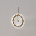 Gold LED pendant with textured clear glass disc - Alma