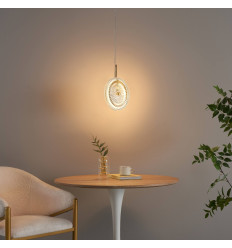 Gold LED pendant with textured clear glass disc - Alma