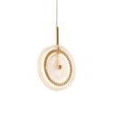 Gold LED pendant with textured clear glass disc - Alma