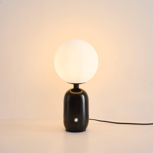 Black retro table lamp with white glass - Sorène
