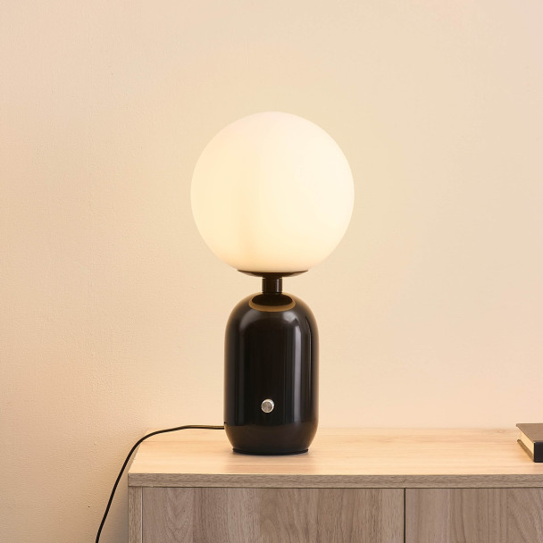 Black retro table lamp with white glass - Sorène