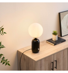 Black retro table lamp with white glass - Sorène 2