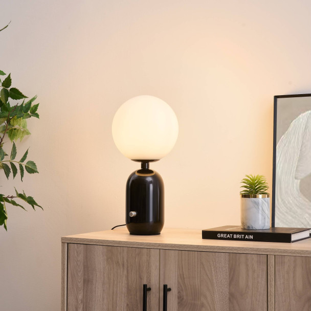 Black retro table lamp with white glass - Sorène