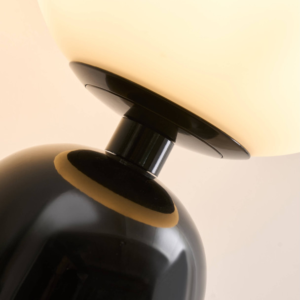Black retro table lamp with white glass - Sorène
