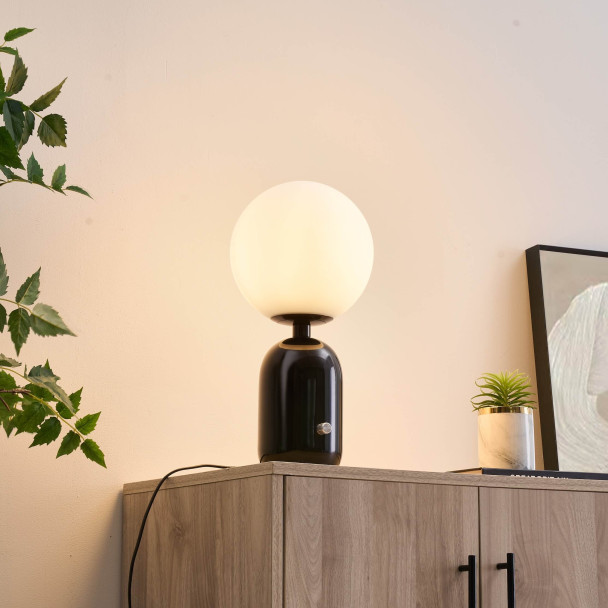 Black retro table lamp with white glass - Sorène