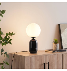 Black retro table lamp with white glass - Sorène