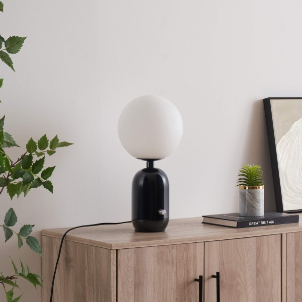 Black retro table lamp with white glass - Sorène