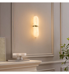 Oval marble-effect wall light with gold ring 40 cm -...