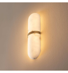 Oval marble-effect wall light with gold ring 40 cm -... 2