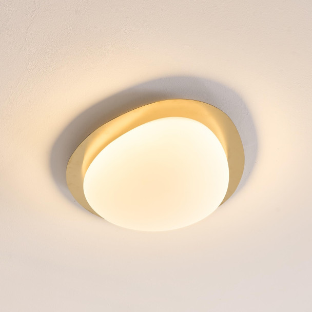 Dimmable shiny gold ceiling light with opal...