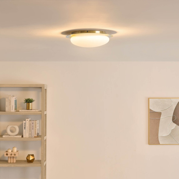 Dimmable shiny gold ceiling light with opal...