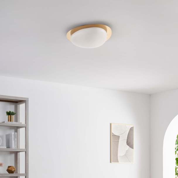 Dimmable shiny gold ceiling light with opal...