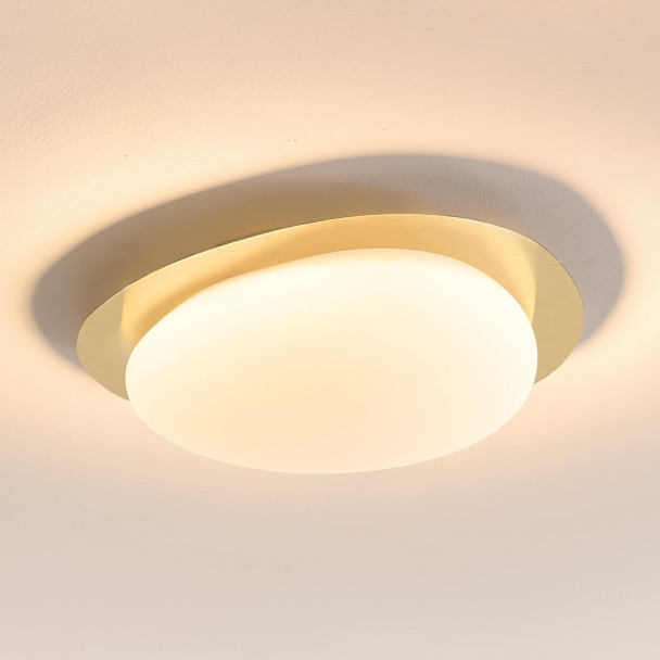 Dimmable shiny gold ceiling light with opal...