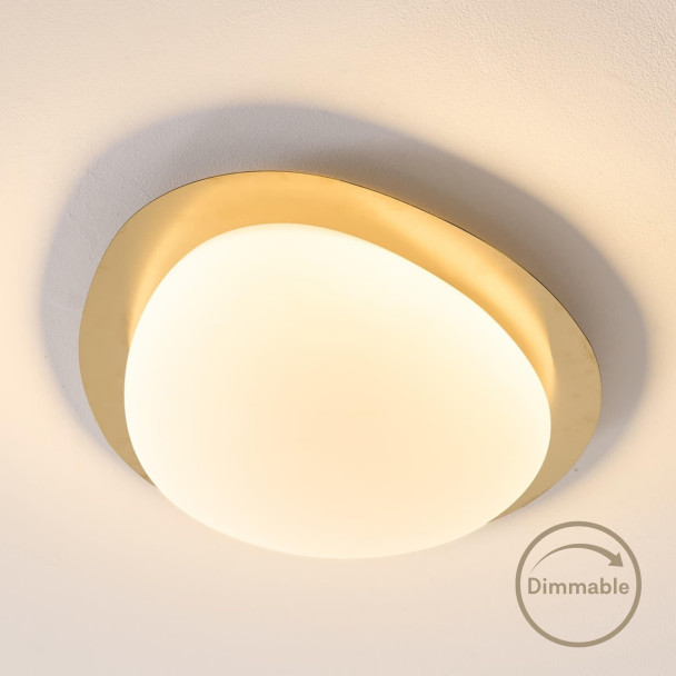 Dimmable shiny gold ceiling light with opal...