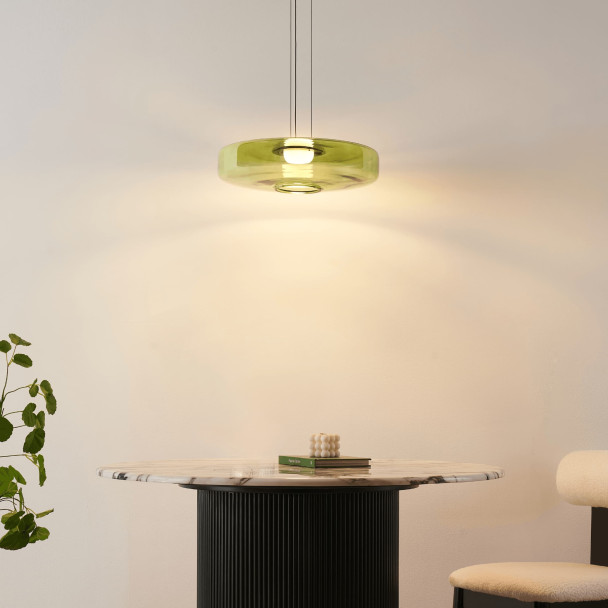 LED pendant with green glass disc 45 cm - Solvani