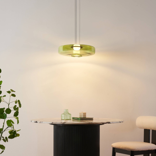 LED pendant with green glass disc 45 cm - Solvani