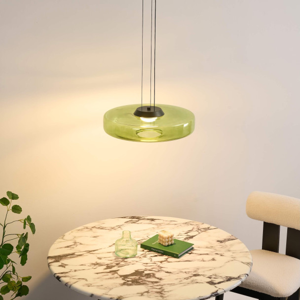 LED pendant with green glass disc 45 cm - Solvani