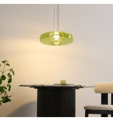 LED pendant with green glass disc 45 cm - Solvani