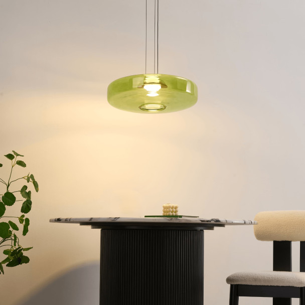 LED pendant with green glass disc 45 cm - Solvani