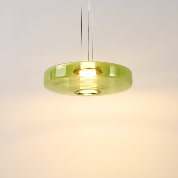 LED pendant with green glass disc 45 cm - Solvani