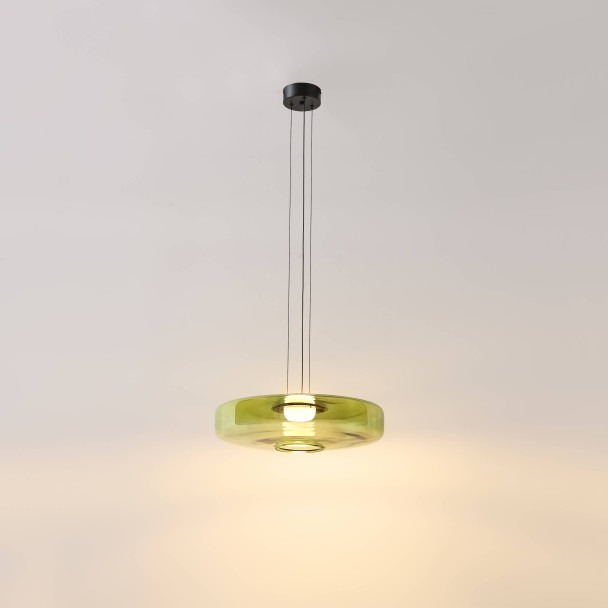 LED pendant with green glass disc 45 cm - Solvani