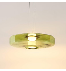 LED pendant with green glass disc 45 cm - Solvani 2