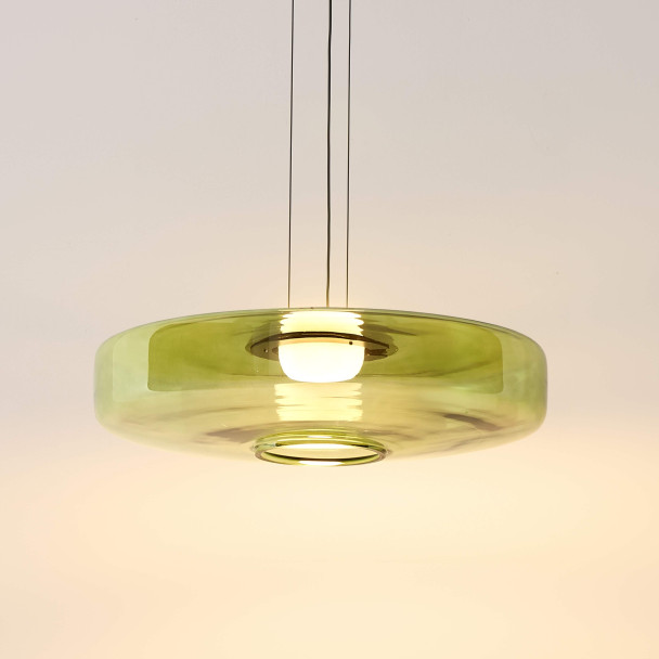 LED pendant with green glass disc 45 cm - Solvani