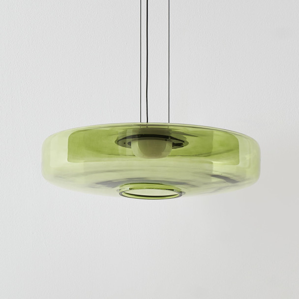 LED pendant with green glass disc 45 cm - Solvani