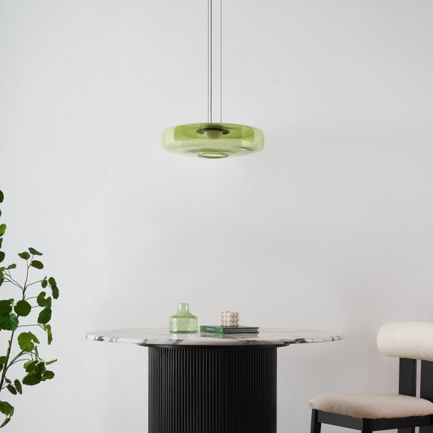 LED pendant with green glass disc 45 cm - Solvani