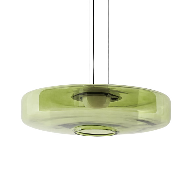 LED pendant with green glass disc 45 cm - Solvani