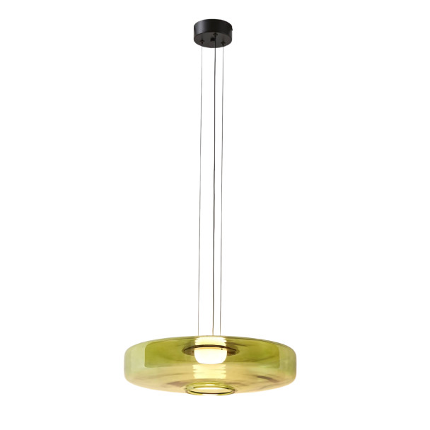 LED pendant with green glass disc 45 cm - Solvani