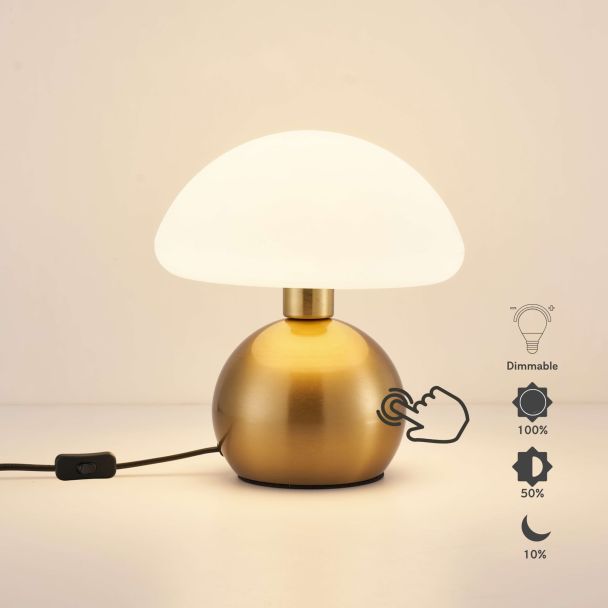 Mushroom table lamp with gold base and opal shade - Leonie