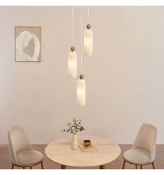 Triple gold pendant with opal fluted glass - Leonora 2