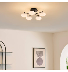 Dimmable black and white ceiling light with 5 globes -...