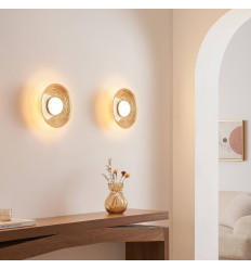 Round design LED wall light in amber glass with white... 2