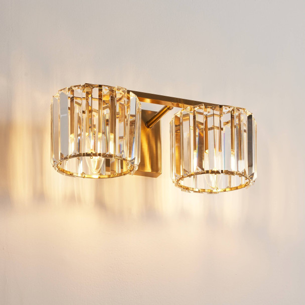 Luxury gold crystal wall light with double beam...