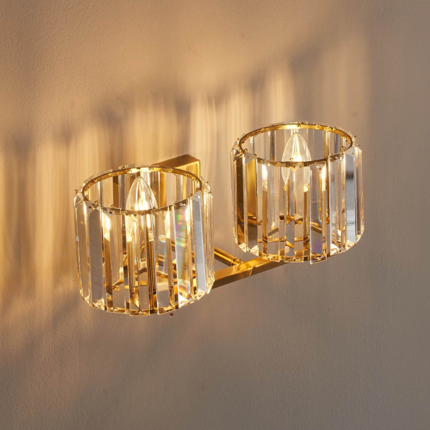 Luxury gold crystal wall light with double beam...