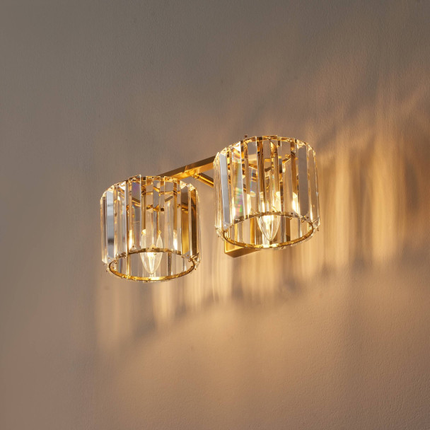 Luxury gold crystal wall light with double beam...