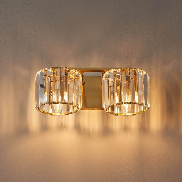 Luxury gold crystal wall light with double beam...