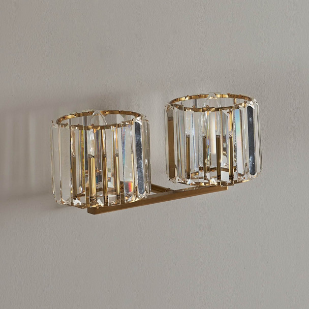 Luxury gold crystal wall light with double beam...
