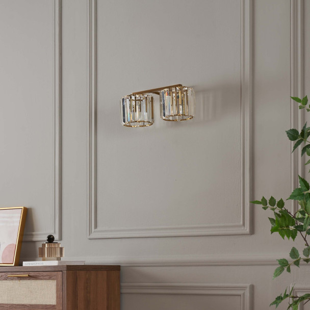 Luxury gold crystal wall light with double beam...