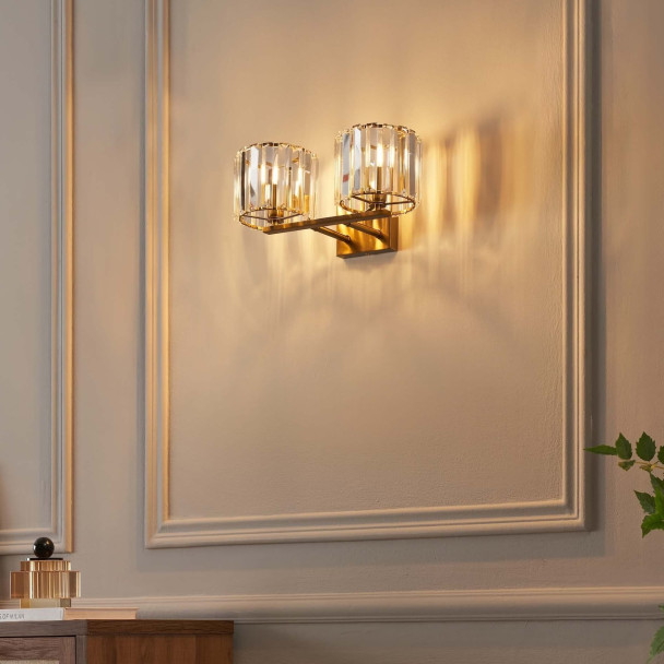 Luxury gold crystal wall light with double beam...