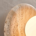 Round travertine wall light with white glass - Milenka